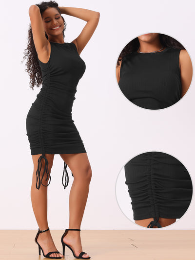 Drawstring Ruched Bodycon Sleeveless Casual Dress