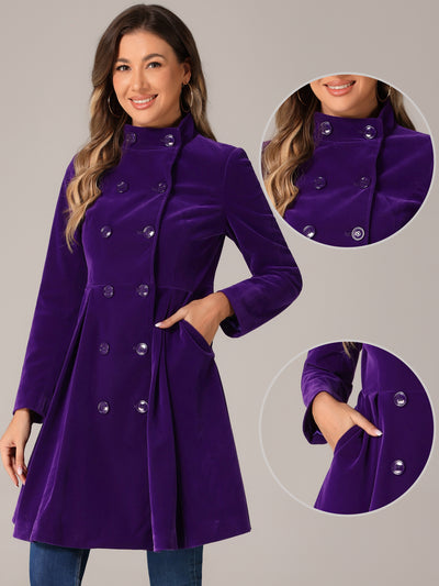 Velvet A-Line Stand Collar Double Breasted Winter Trench Coat