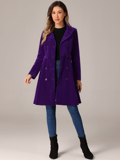 Velvet A-Line Stand Collar Double Breasted Winter Trench Coat