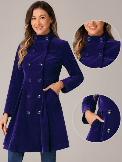 Velvet A-Line Stand Collar Double Breasted Winter Trench Coat