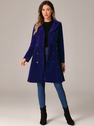 Velvet A-Line Stand Collar Double Breasted Winter Trench Coat