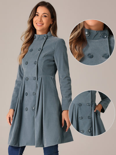 Velvet A-Line Stand Collar Double Breasted Winter Trench Coat