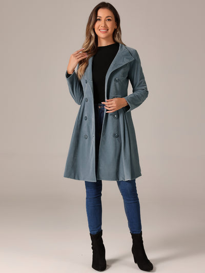 Velvet A-Line Stand Collar Double Breasted Winter Trench Coat