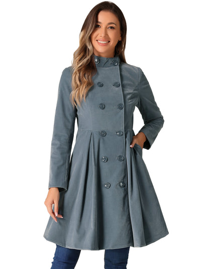 Velvet A-Line Stand Collar Double Breasted Winter Trench Coat