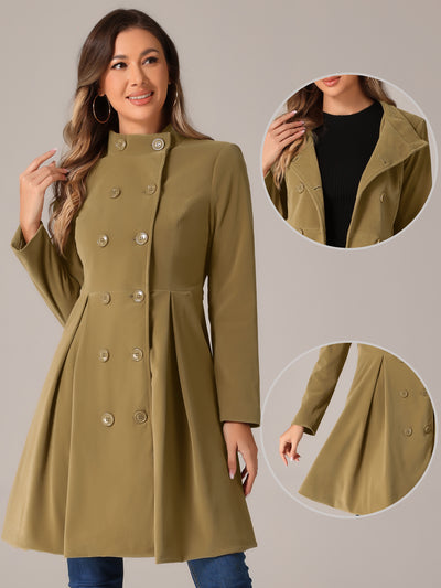 Velvet A-Line Stand Collar Double Breasted Winter Trench Coat