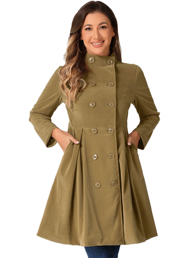 Velvet A-Line Stand Collar Double Breasted Winter Trench Coat