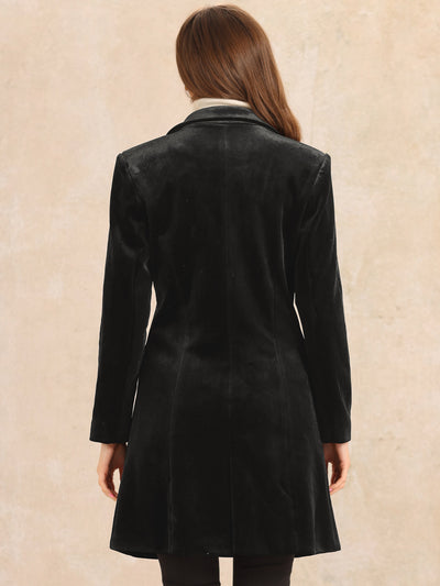 Velvet Notched Lapel Double-Breasted Long Outerwear Winter Coats