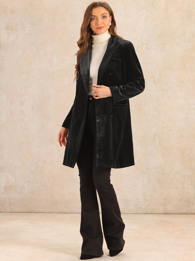 Velvet Notched Lapel Double-Breasted Long Outerwear Winter Coats