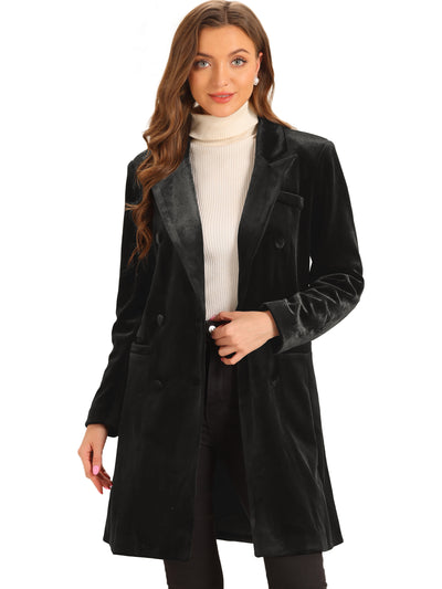 Velvet Notched Lapel Double-Breasted Long Outerwear Winter Coats