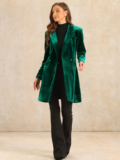 Allegra K Velvet Notched Lapel Double-Breasted Long Outerwear Winter Coats