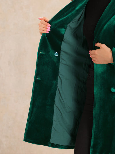 Velvet Notched Lapel Double-Breasted Long Outerwear Winter Coats