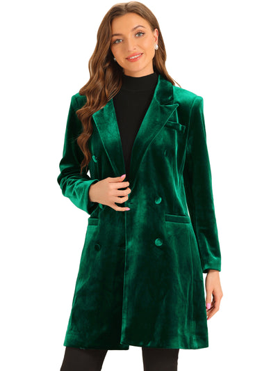 Velvet Notched Lapel Double-Breasted Long Outerwear Winter Coats