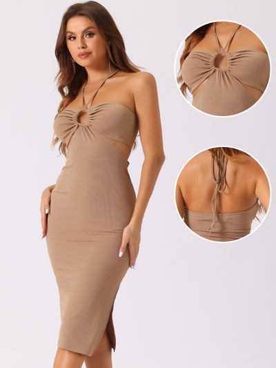 Sleeveless Halter Cutout Bodycon Cocktail Party Midi Dress