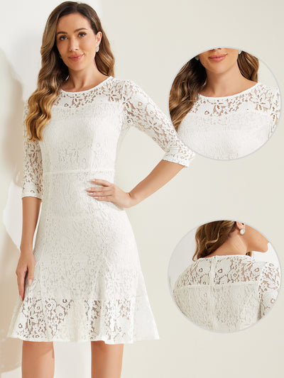 Elegant Lace 3/4 Sleeves Ruffles Bodycon Fishtail Dress