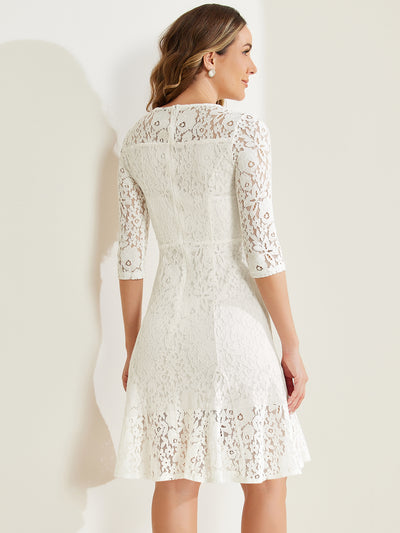 Elegant Lace 3/4 Sleeves Ruffles Bodycon Fishtail Dress