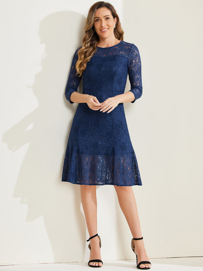 Elegant Lace 3/4 Sleeves Ruffles Bodycon Fishtail Dress