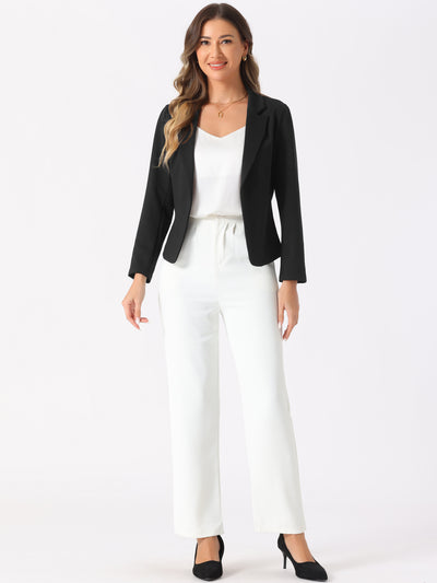 Business Blazer Open Front Office Casual Work Crop Suit Jacket