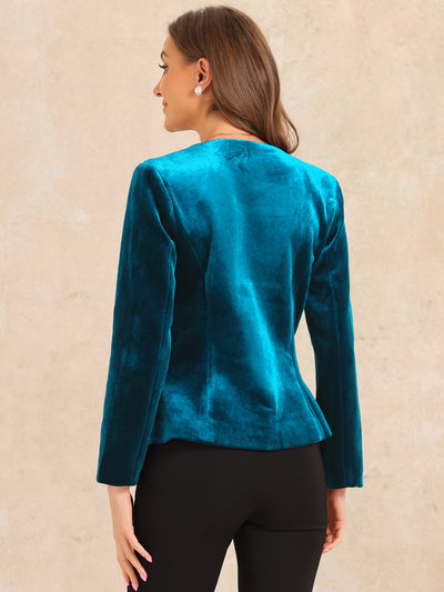 Velvet Long Sleeves Shoulder Pads Pockets Blazer Jackets