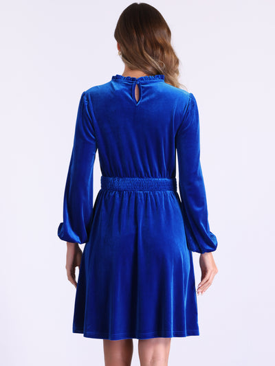 Velvet Smocked Waistline Long Sleeve Midi Dress