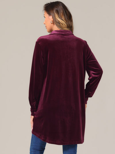 Velvet Button Down Long Sleeve Lapel Tunic Tops