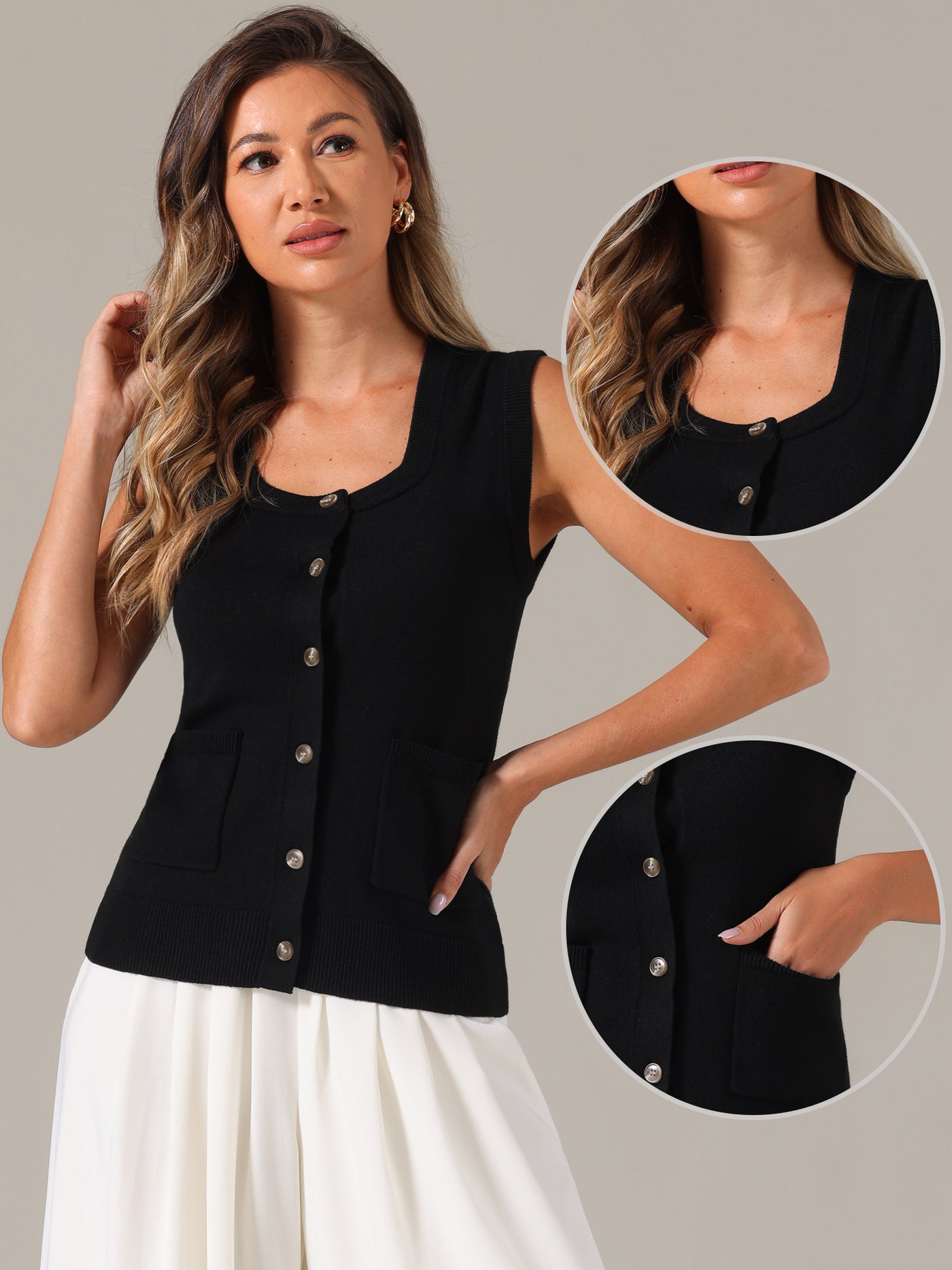 Allegra K Sleeveless Button Down Summer Ribbed Waistcoat Sweater Vest