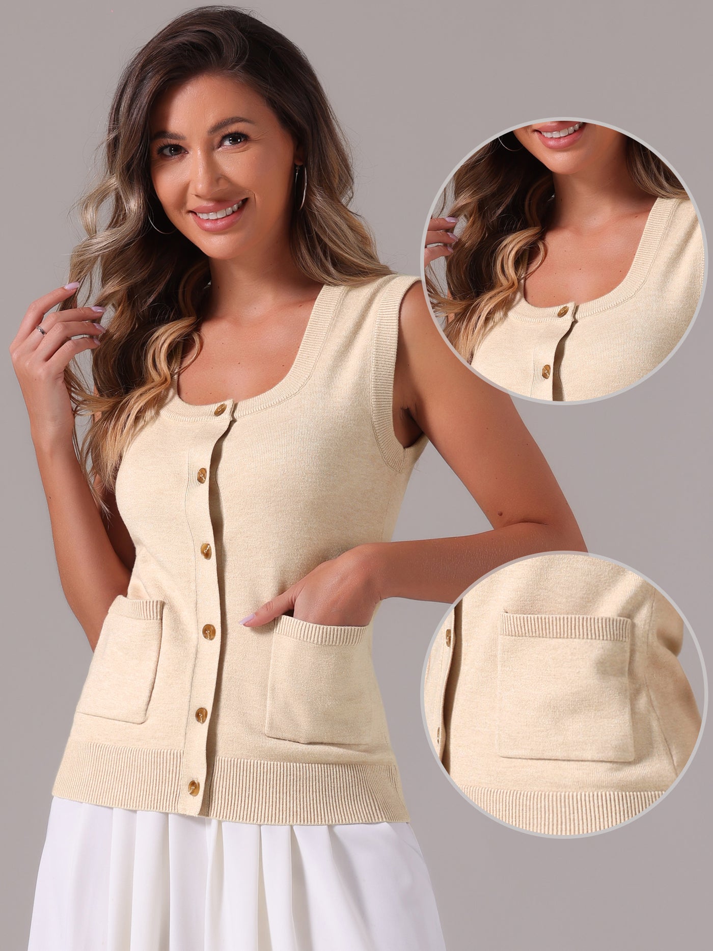 Allegra K Sleeveless Button Down Summer Ribbed Waistcoat Sweater Vest