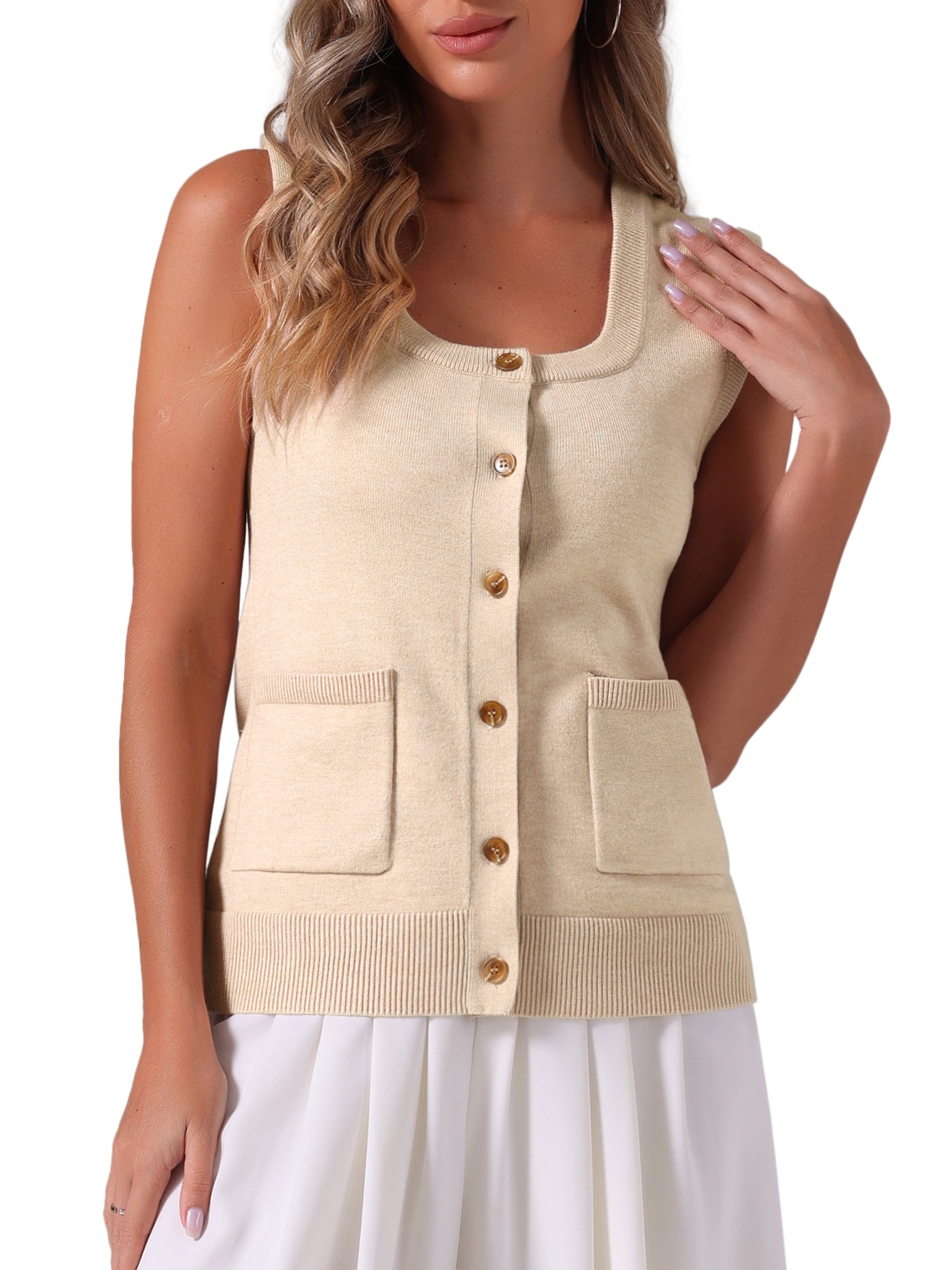 Allegra K Sleeveless Button Down Summer Ribbed Waistcoat Sweater Vest