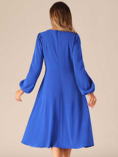 Lantern Long Sleeves Solid Color Midi Cocktail Dress