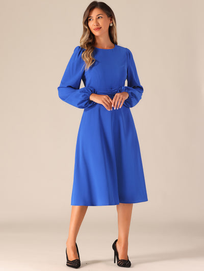 Lantern Long Sleeves Solid Color Midi Cocktail Dress