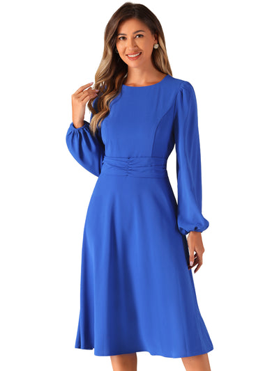 Lantern Long Sleeves Solid Color Midi Cocktail Dress