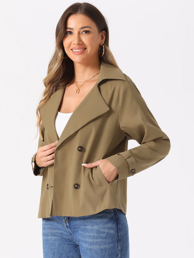 Notched Lapel Double Breasted Short Trench Coat Jacket