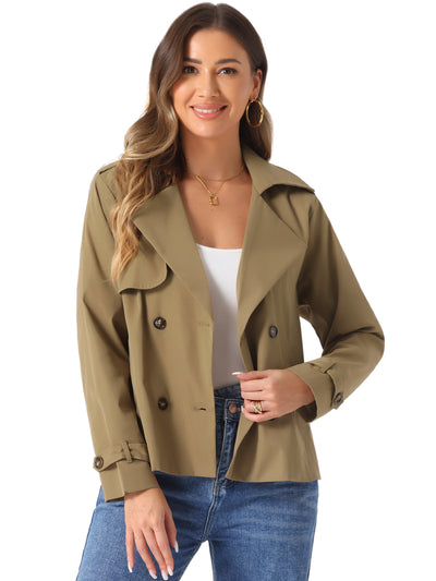 Notched Lapel Double Breasted Short Trench Coat Jacket