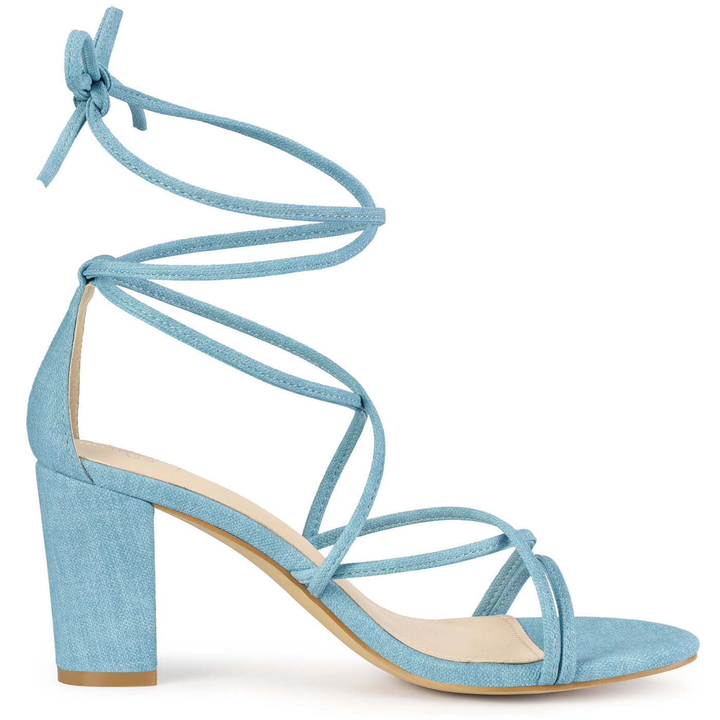 Allegra K Strappy Strap Lace Up Mid Chunky Heel Sandals