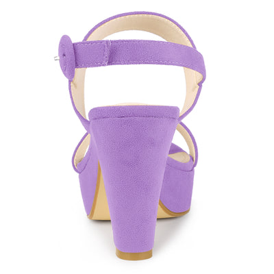 Faux Suede Platform Chunky High Heel Slingback Sandals