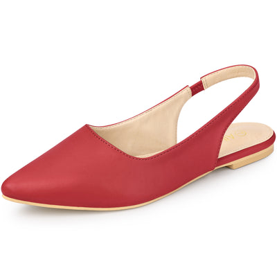 Faux Leather Pointed Toe Slingback Slip On Flat Pumps
