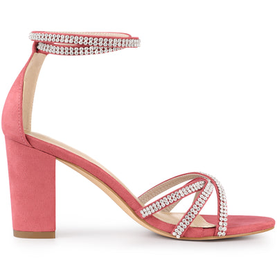 Rhinestones Strappy Chunky Heel Sandals