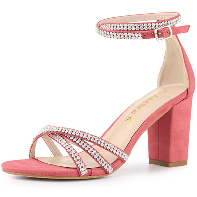 Rhinestones Strappy Chunky Heel Sandals