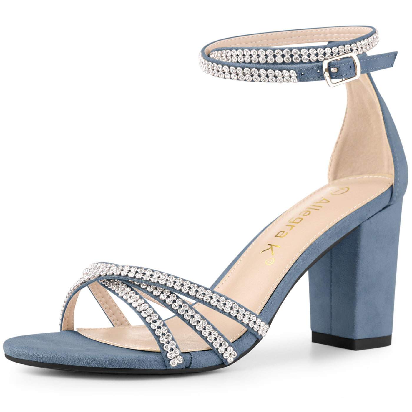 Allegra K Rhinestones Strappy Chunky Heel Sandals