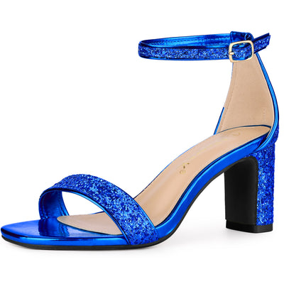 Glitter Ankle Strap Chunky Heel Sandal