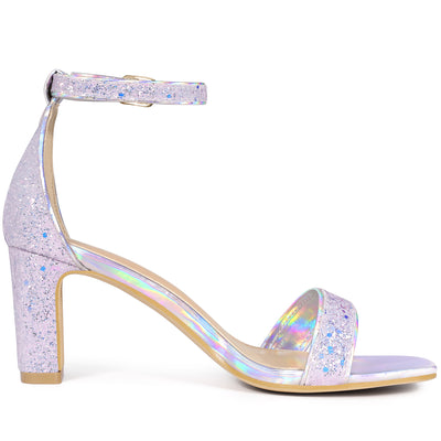 Glitter Ankle Strap Chunky Heel Sandal