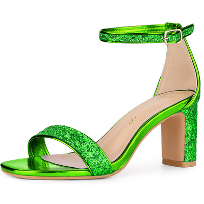 Glitter Ankle Strap Chunky Heel Sandal