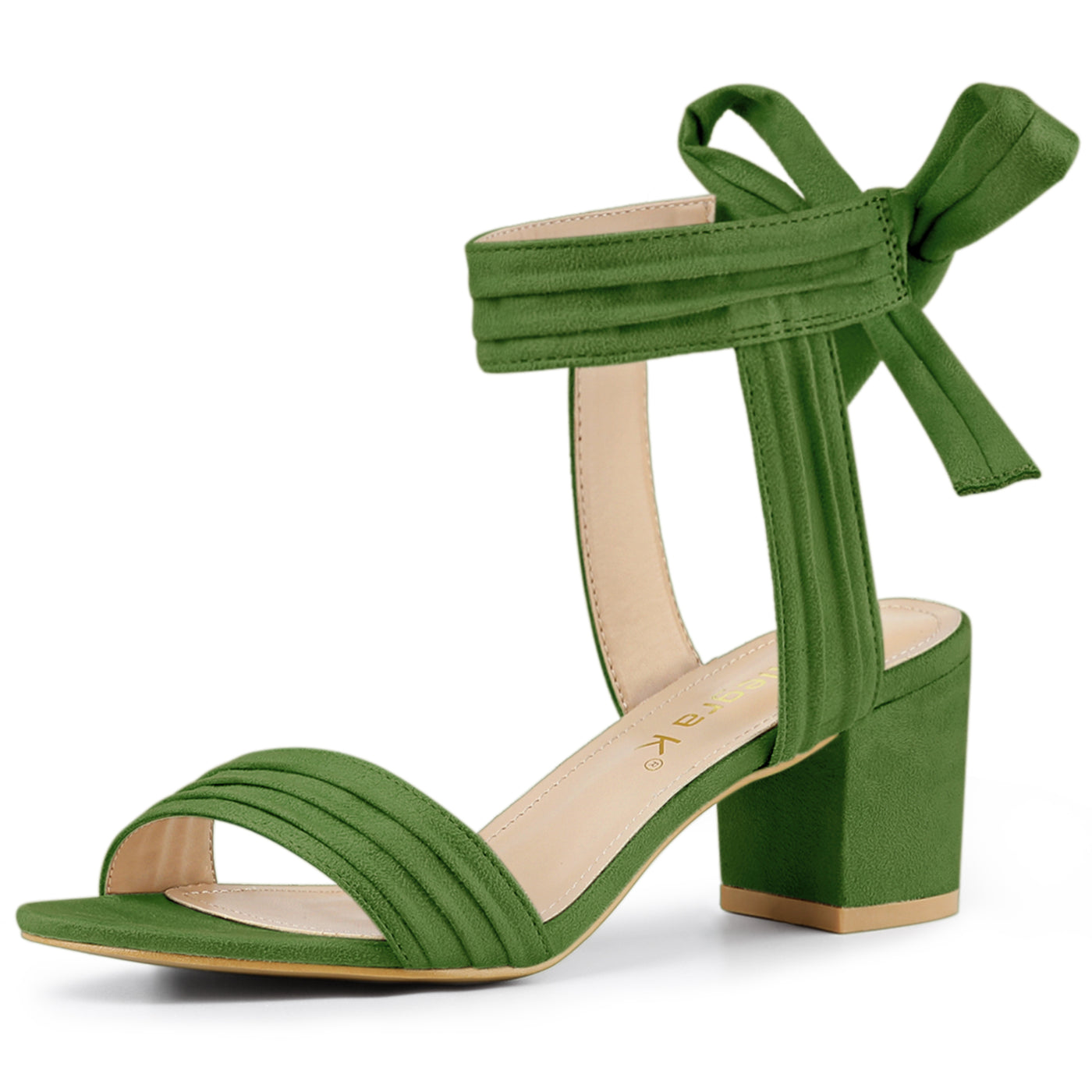 Allegra K Faux Suede Open Toe Ankle Tie Back Block Heel Sandals