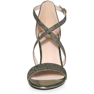 Glitter Crisscross Strap Block Heel Sandals