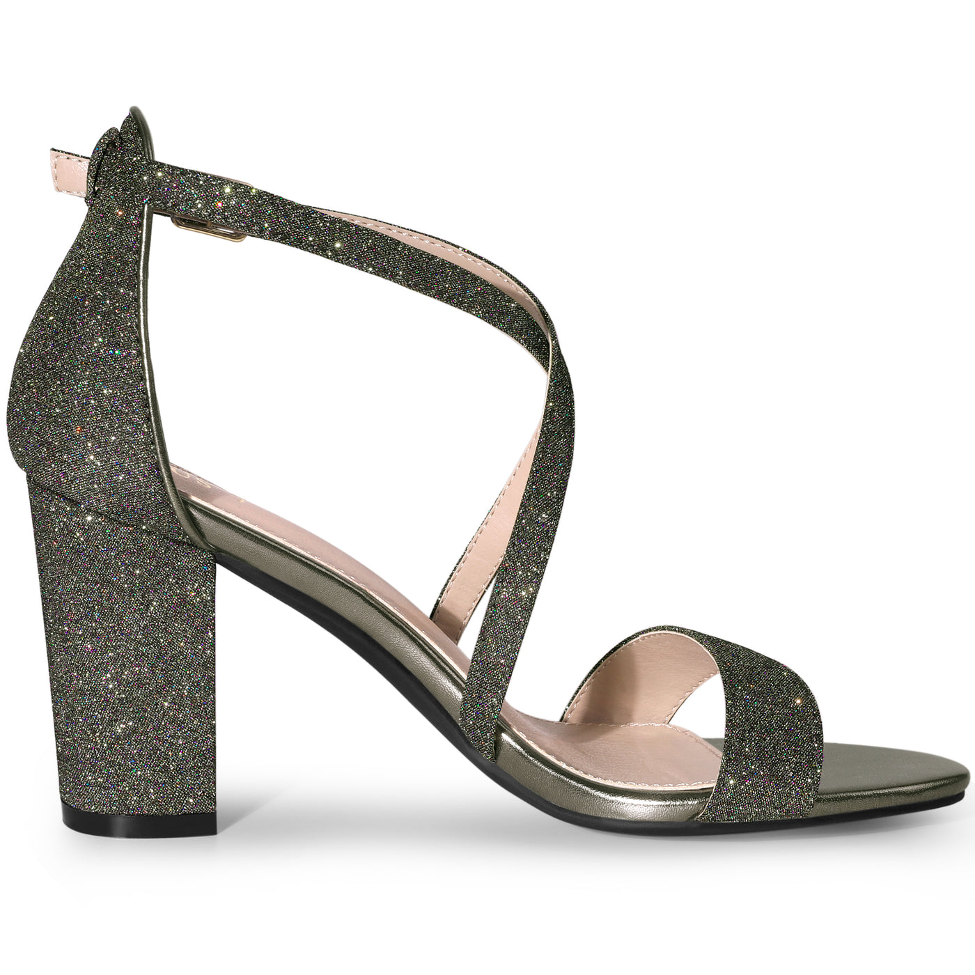 Allegra K Glitter Crisscross Strap Block Heel Sandals