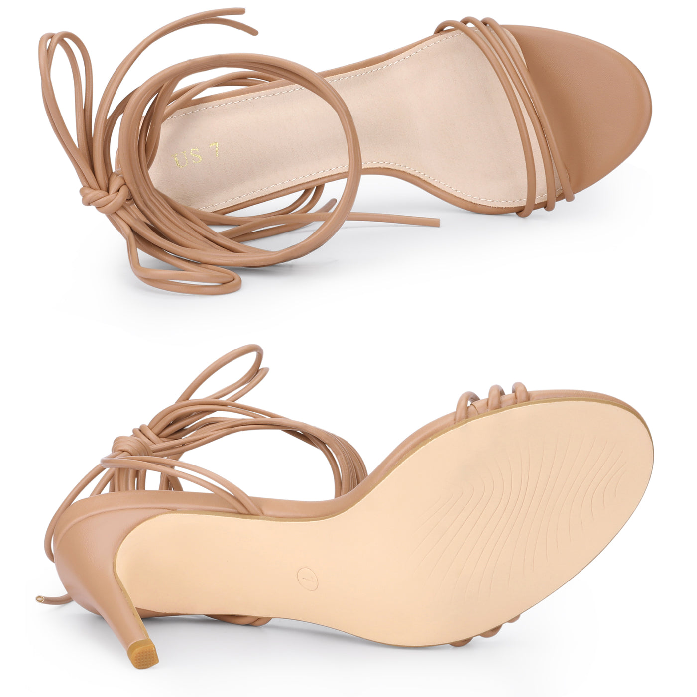 Allegra K Women's Strappy Lace Up Slingback Square Toe Stiletto Heel Sandals