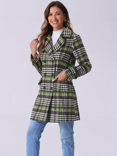 Buffalo Checks Double Breasted Notched Lapel Plaid Trench Pea Coat