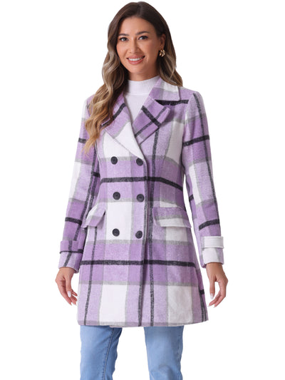 Buffalo Checks Double Breasted Notched Lapel Plaid Trench Pea Coat