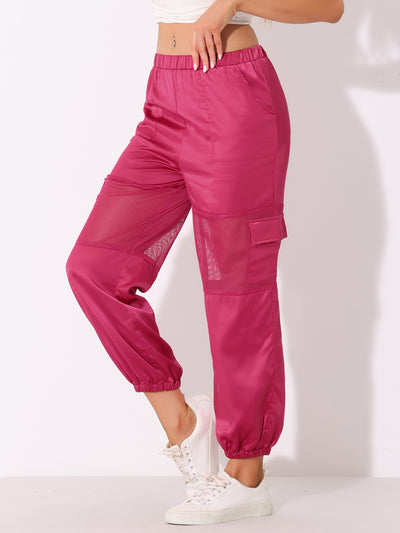 Mesh Panel Pants High Waist Sheer Sports Elastic Baggy Cargo Pant