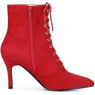 Pointy Toe Lace Up Side Zip Stiletto Heel Ankle Boots