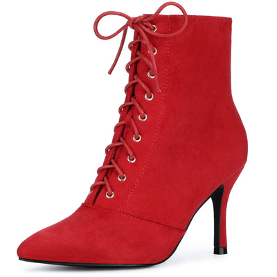 Pointy Toe Lace Up Side Zip Stiletto Heel Ankle Boots